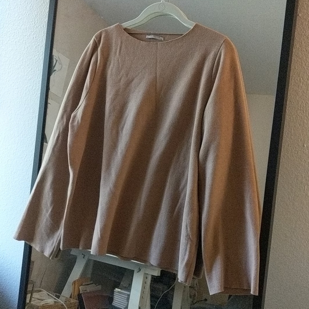 Camel Bell Sleeve Boat Neck Sweater